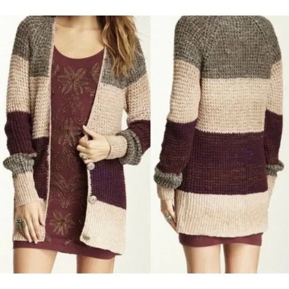 Free People Sweaters - Free People Lake Tahoe Long Striped Cardigan Mohair Blend Size Large